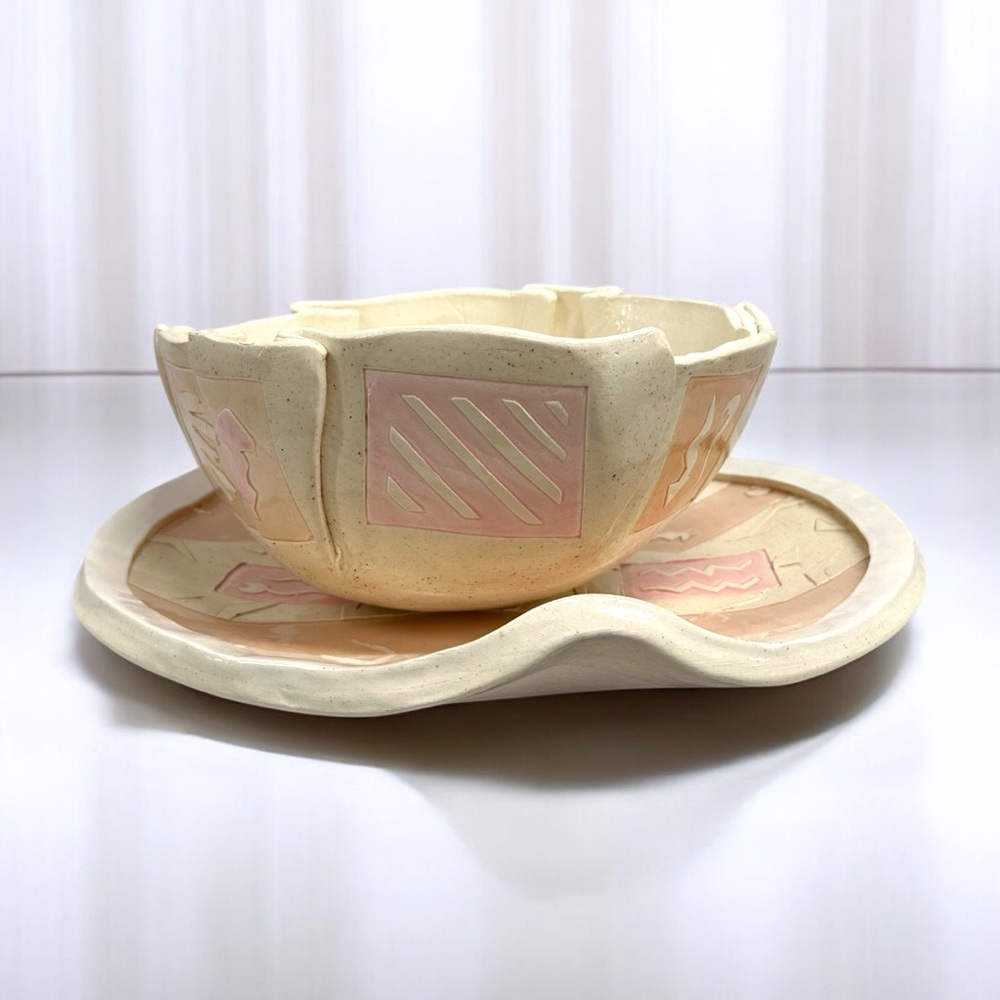 Barbara Demery Signed 1986 Postmodern Southwestern Pottery Bowl + Wall Platter - Picture 2 of 12